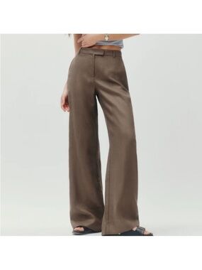 Reformation Carter Linen Mid Rise Pant Mushroom Size 12